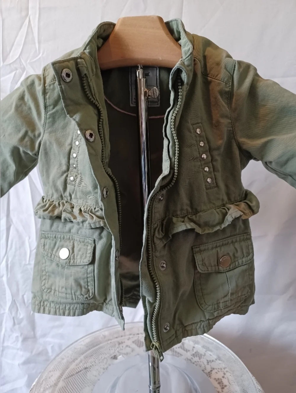 Mayoral Girl Olive Green Ruffle-Pocket Light Weight Jean Jacket